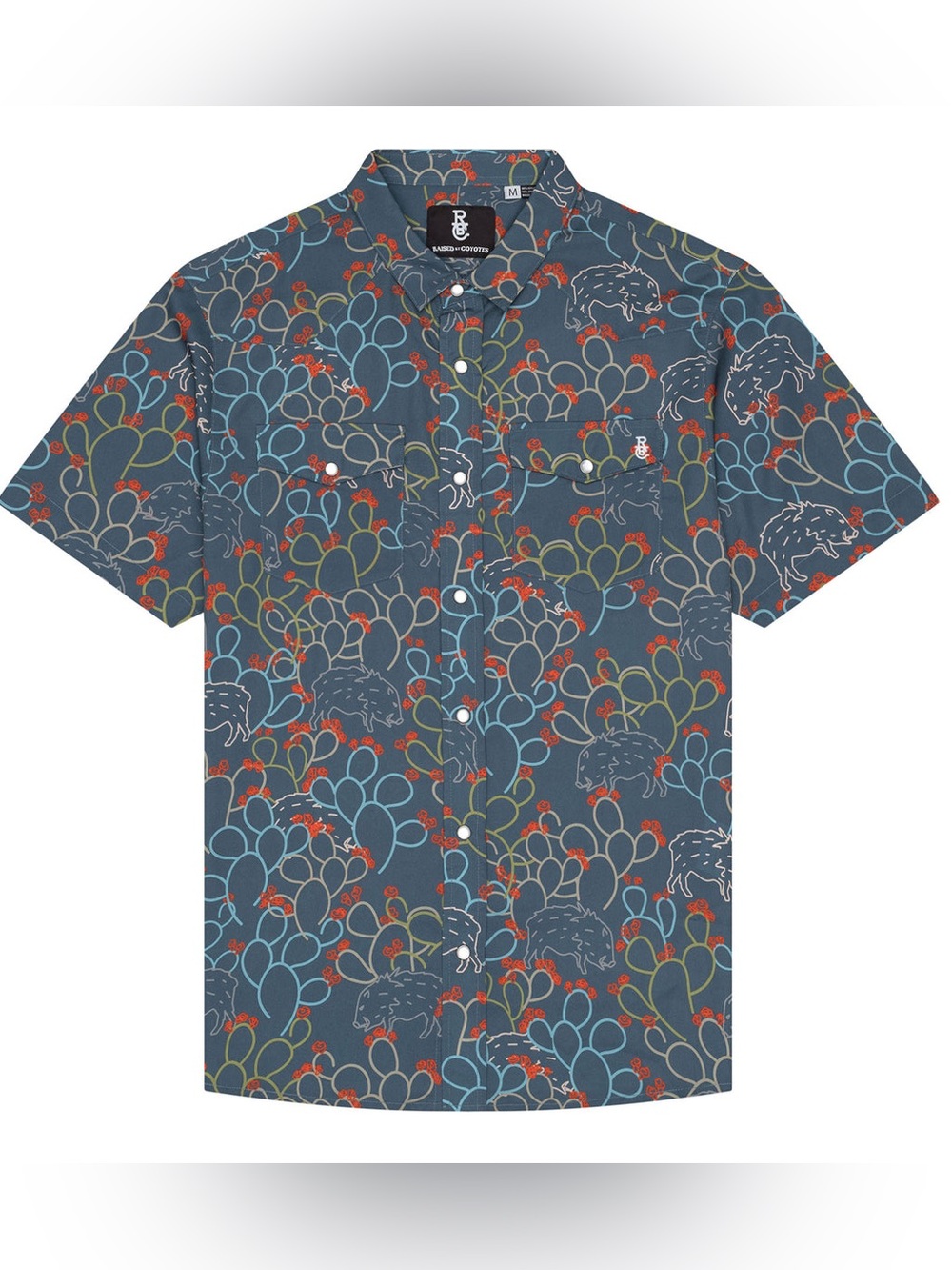 Raised By Coyotes Shirt Mens L Javelina Paradise Pearl Snap Performance Cactus